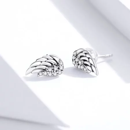 Pandora Style Silver Wings Stud Earrings - SCE882
