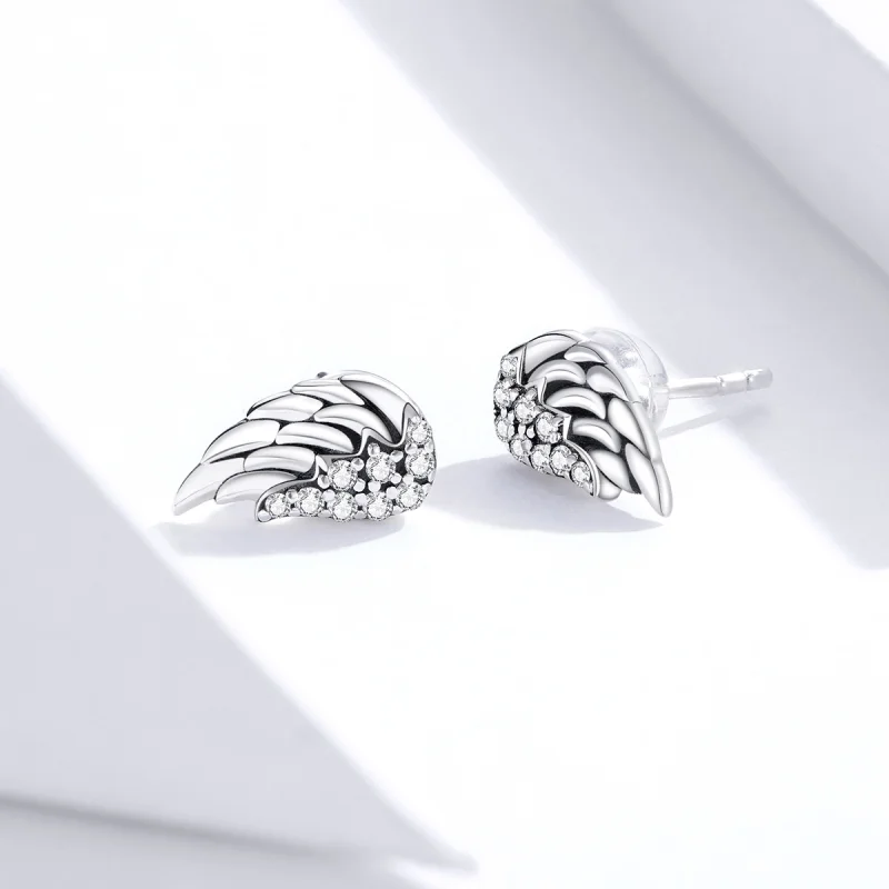 (image for) Pandora Style Silver Wings Stud Earrings - SCE882 - View 3