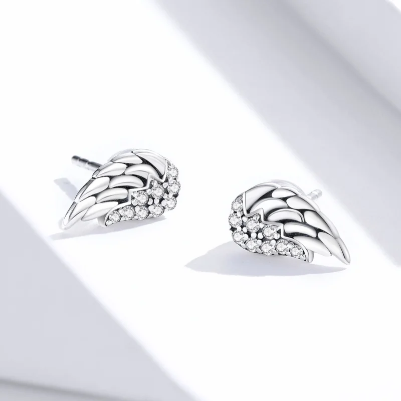 (image for) Pandora Style Silver Wings Stud Earrings - SCE882 - View 4