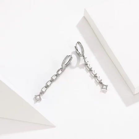 Pandora Style Silver Ziron Love Hanging Earrings - SCE583