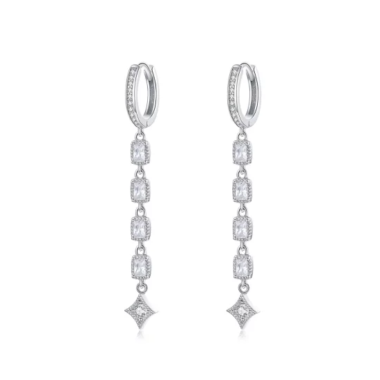 Pandora Style Silver Ziron Love Hanging Earrings - SCE583