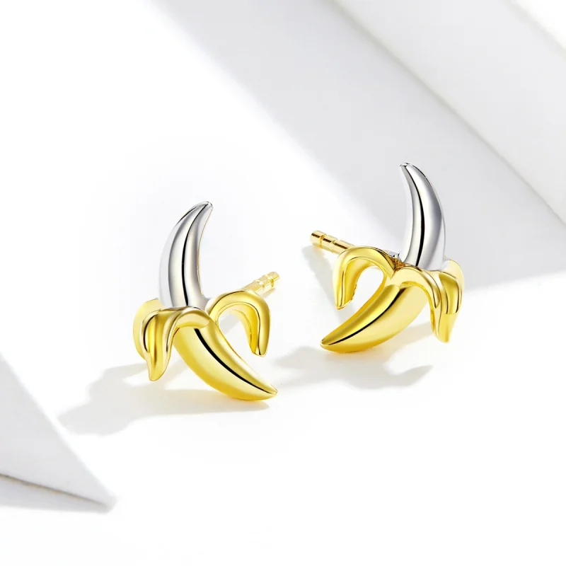(image for) Pandora Style Two Tone Bicolor Cute Playful Banana Stud Earrings - SCE731 - View 3