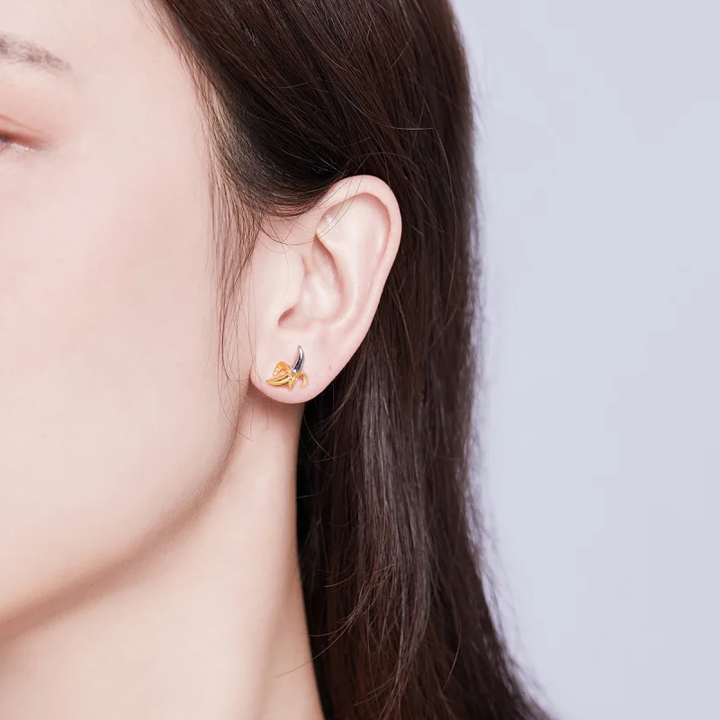 (image for) Pandora Style Two Tone Bicolor Cute Playful Banana Stud Earrings - SCE731 - View 6