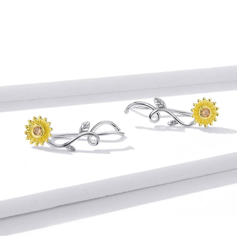 (image for) Pandora Style Two Tone Bicolor Fresh Daisy Stud Earrings - BSE394 - View 2