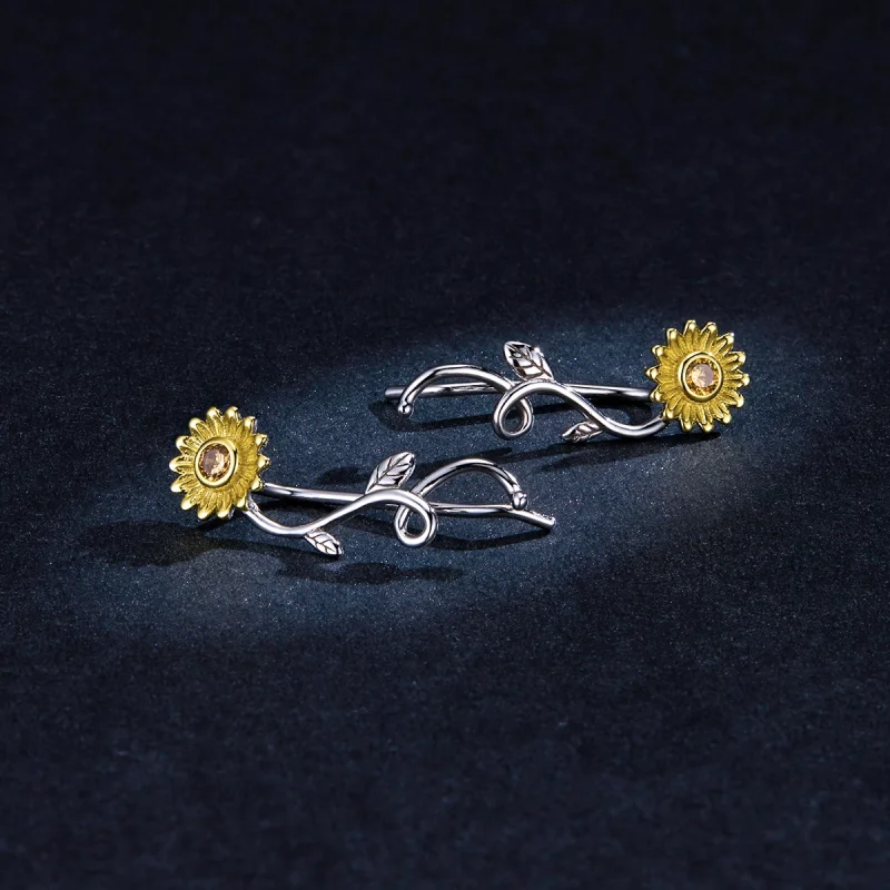 (image for) Pandora Style Two Tone Bicolor Fresh Daisy Stud Earrings - BSE394 - View 5