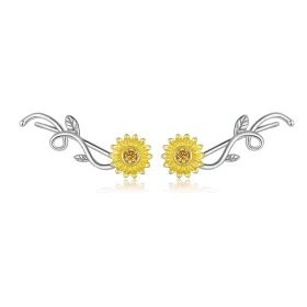 Pandora Style Two Tone Bicolor Fresh Daisy Stud Earrings - BSE394 Pandora Style Two Tone Bicolor Fresh Daisy Stud Earrings - BSE394