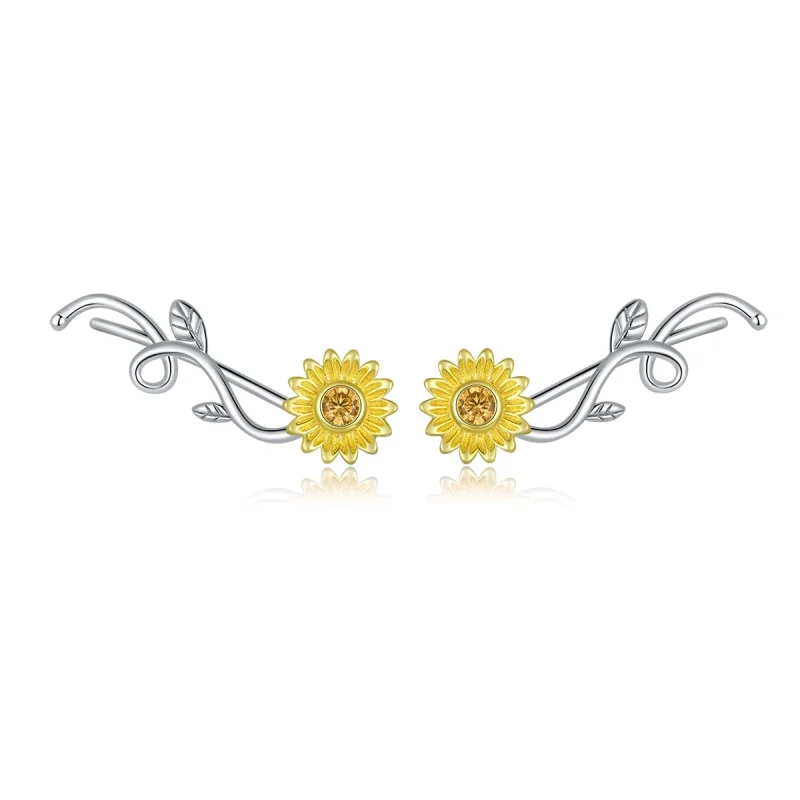 (image for) Pandora Style Two Tone Bicolor Fresh Daisy Stud Earrings - BSE394 - Product Image