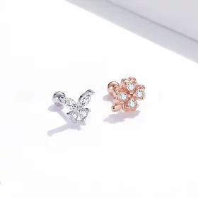 Pandora Style Two Tone Bicolor Lucky Grass And Butterflies Stud Earrings - SCE1008 Pandora Style Two Tone Bicolor Lucky Grass And Butterflies Stud Earrings - SCE1008