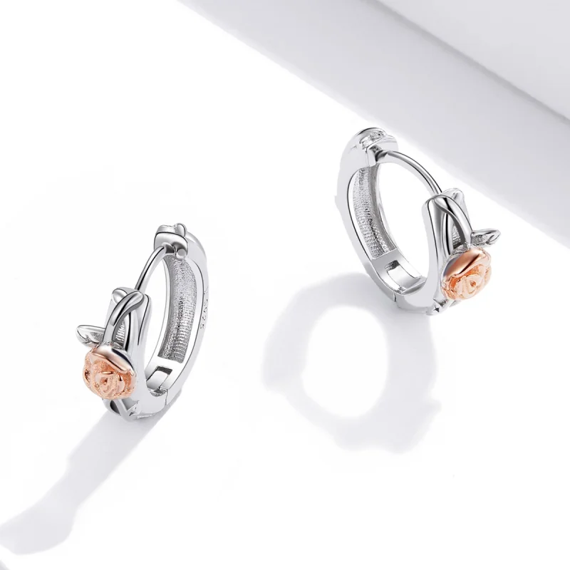 (image for) Pandora Style Two Tone Bicolor Rose Vine Hoop Earrings - SCE971 - View 3