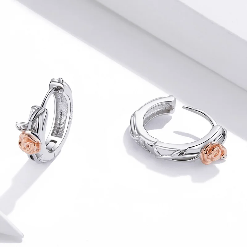 (image for) Pandora Style Two Tone Bicolor Rose Vine Hoop Earrings - SCE971 - View 4