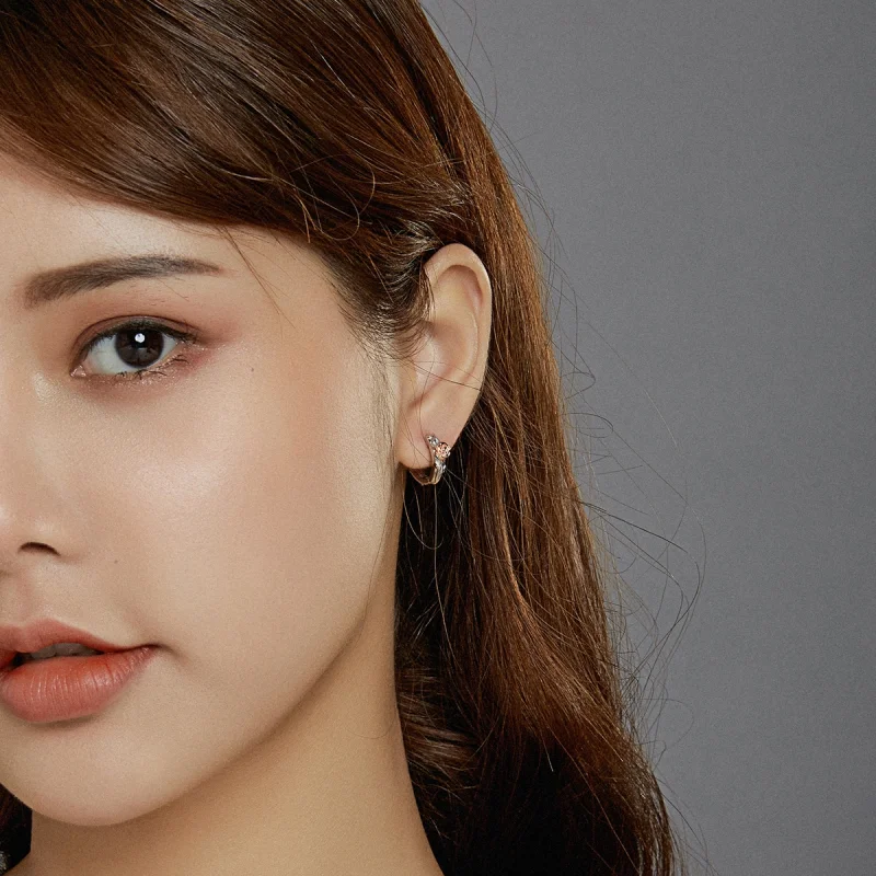 (image for) Pandora Style Two Tone Bicolor Rose Vine Hoop Earrings - SCE971 - View 6