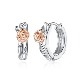 Pandora Style Two Tone Bicolor Rose Vine Hoop Earrings - SCE971