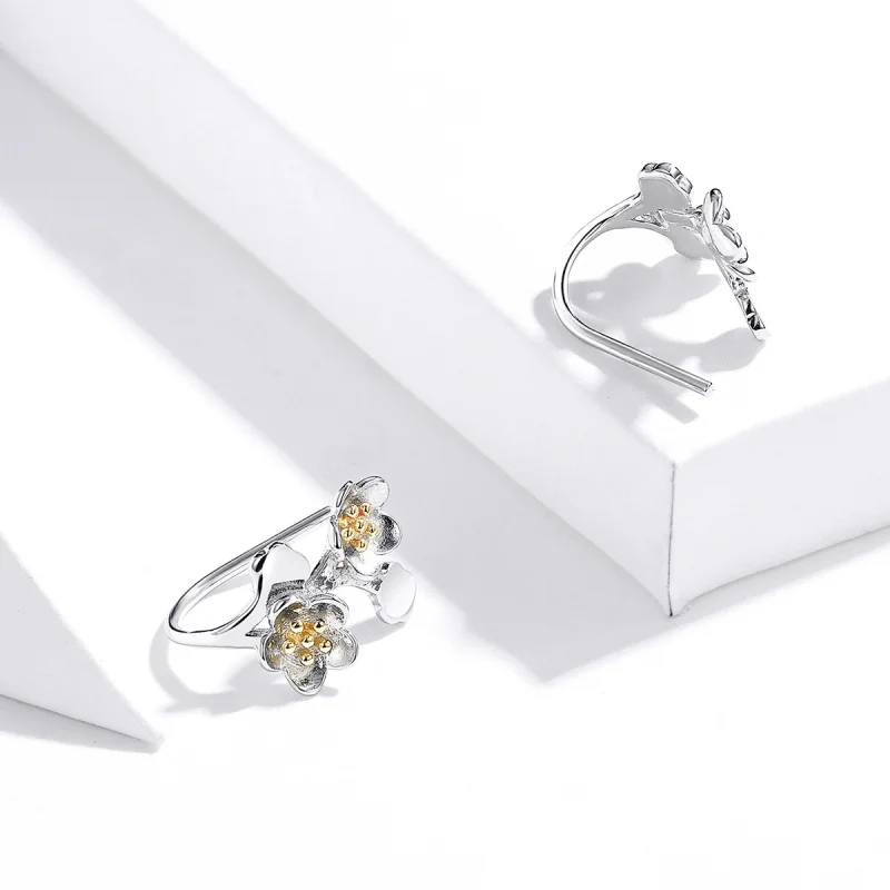 (image for) Pandora Style Two Tone Bicolor Sakura Stud Earrings - SCE778 - View 2