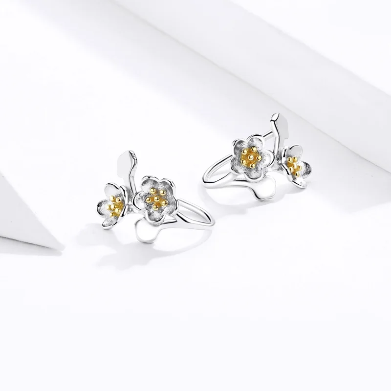 (image for) Pandora Style Two Tone Bicolor Sakura Stud Earrings - SCE778 - View 4