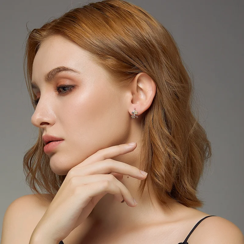 (image for) Pandora Style Two Tone Bicolor Sakura Stud Earrings - SCE778 - View 7