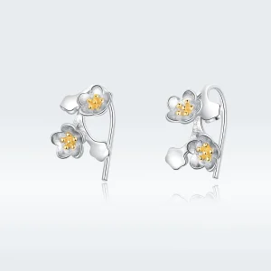 (image for) Pandora Style Two Tone Bicolor Sakura Stud Earrings - SCE778