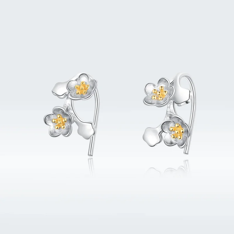 (image for) Pandora Style Two Tone Bicolor Sakura Stud Earrings - SCE778 - Product Image