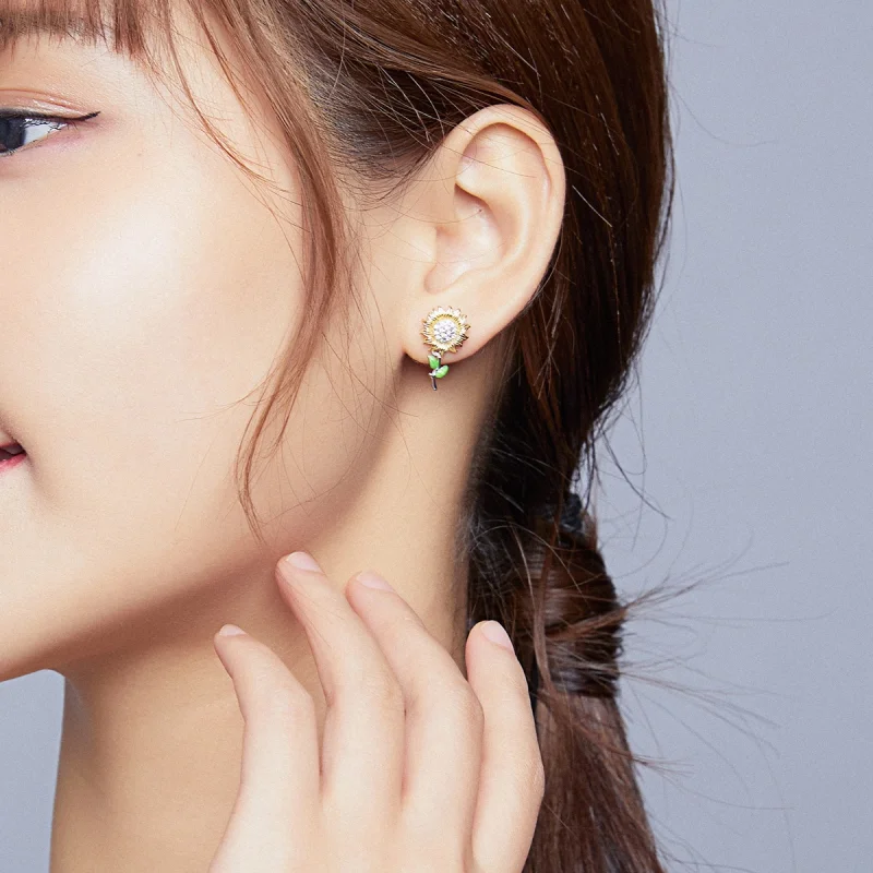 (image for) Pandora Style Two Tone Bicolor Sunflower Stud Earrings - SCE919 - View 5