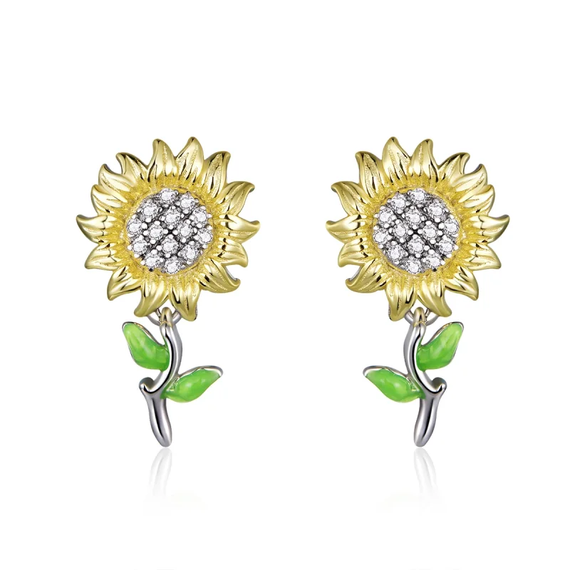 (image for) Pandora Style Two Tone Bicolor Sunflower Stud Earrings - SCE919 - Product Image