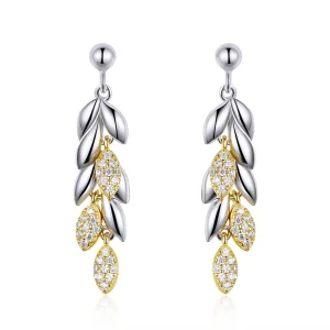 (image for) Pandora Style Two Tone Bicolor Two-Color Wheat Spike Dangle Earrings - BSE025