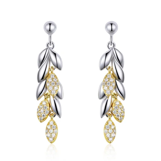 (image for) Pandora Style Two Tone Bicolor Two-Color Wheat Spike Dangle Earrings - BSE025