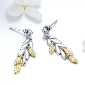 Pandora Style Two Tone Bicolor Two-Color Wheat Spike Dangle Earrings - BSE025 Pandora Style Two Tone Bicolor Two-Color Wheat Spike Dangle Earrings - BSE025
