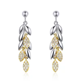 Pandora Style Two Tone Bicolor Two-Color Wheat Spike Dangle Earrings - BSE025 Pandora Style Two Tone Bicolor Two-Color Wheat Spike Dangle Earrings - BSE025