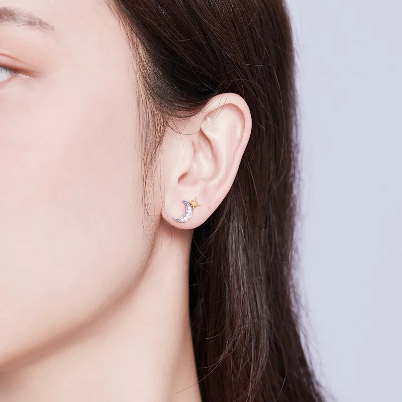 (image for) Pandora Style Two Tone Lunar Light Stud Earrings - SCE729 - View 7