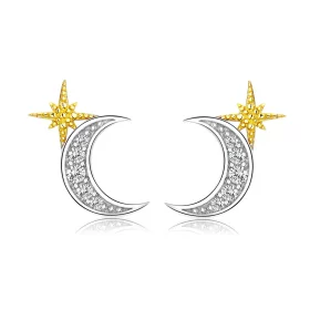 Pandora Style Two Tone Lunar Light Stud Earrings - SCE729
