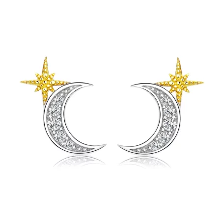 Pandora Style Two Tone Lunar Light Stud Earrings - SCE729