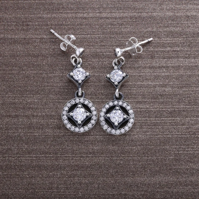 (image for) PANDORA Vintage Allure Diamond-Shaped Drop Earrings - 290722CZ - View 2
