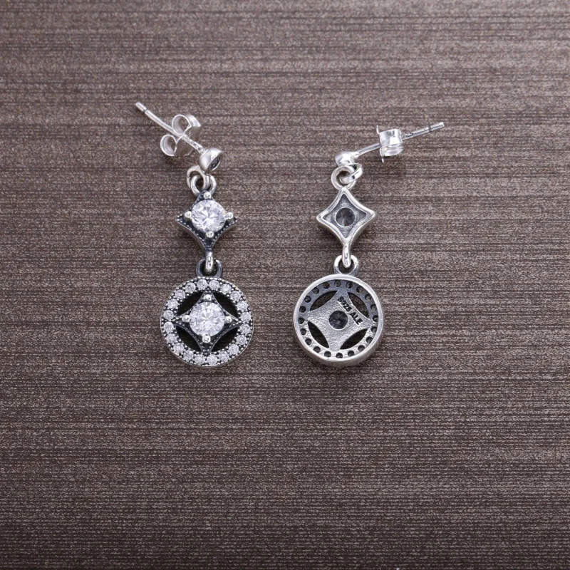 (image for) PANDORA Vintage Allure Diamond-Shaped Drop Earrings - 290722CZ - View 3