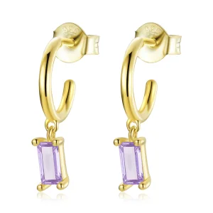 (image for) Pandora Style Bright Cubic Zirconium - Violet Hanging Earrings - SCE1242-VT