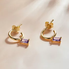 Pandora Style Bright Cubic Zirconium - Violet Hanging Earrings - SCE1242-VT Pandora Style Bright Cubic Zirconium - Violet Hanging Earrings - SCE1242-VT