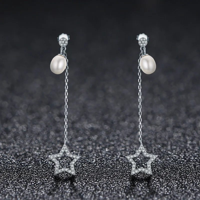 (image for) Pandora Style Bright Stars Hanging Earrings - VSE127 - View 2