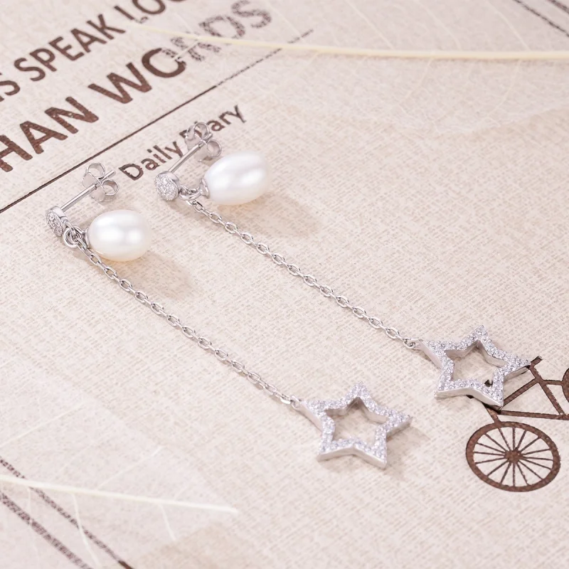 (image for) Pandora Style Bright Stars Hanging Earrings - VSE127 - View 3