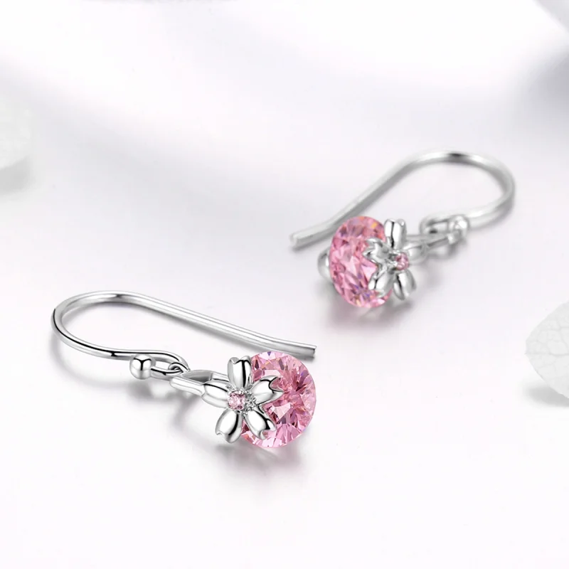 (image for) Pandora Style Cherry Blossoms Hanging Earrings - BSE039 - View 3