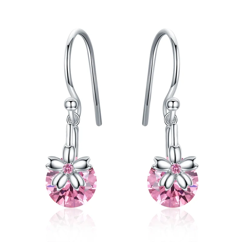 (image for) Pandora Style Cherry Blossoms Hanging Earrings - BSE039 - Product Image