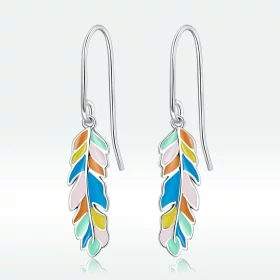 Pandora Style Colored Feathers Hanging Earrings - SCE1398 Pandora Style Colored Feathers Hanging Earrings - SCE1398