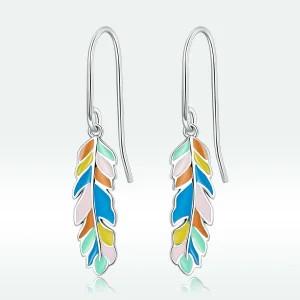 (image for) Pandora Style Colored Feathers Hanging Earrings - SCE1398