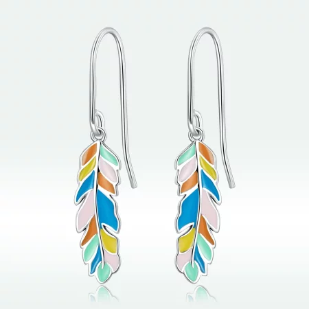 Pandora Style Colored Feathers Hanging Earrings - SCE1398