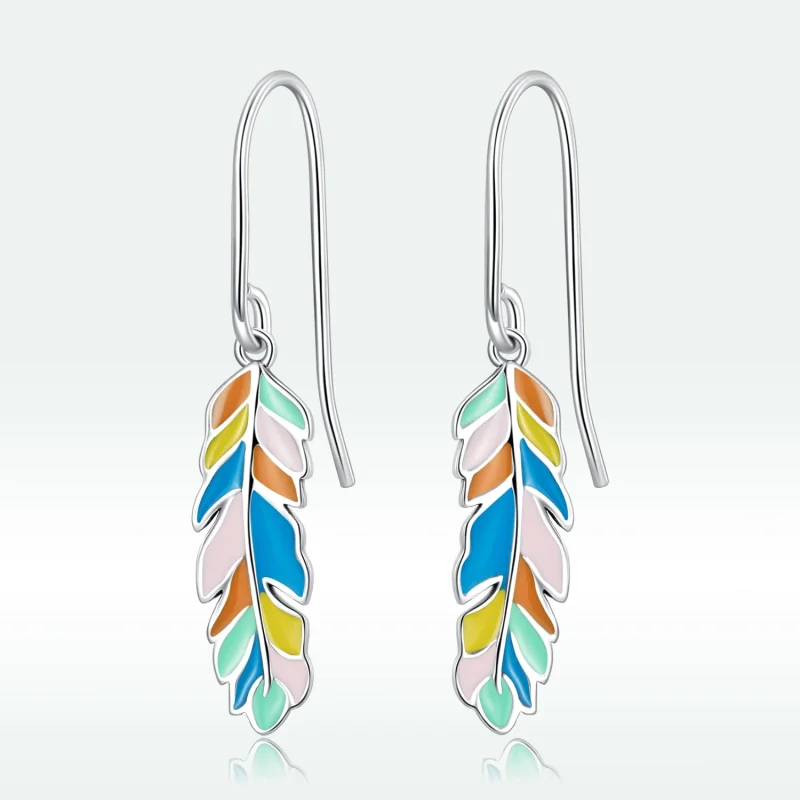 (image for) Pandora Style Colored Feathers Hanging Earrings - SCE1398 - Product Image