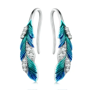 (image for) Pandora Style Dazzling Blue Feather Hanging Earrings - BSE707