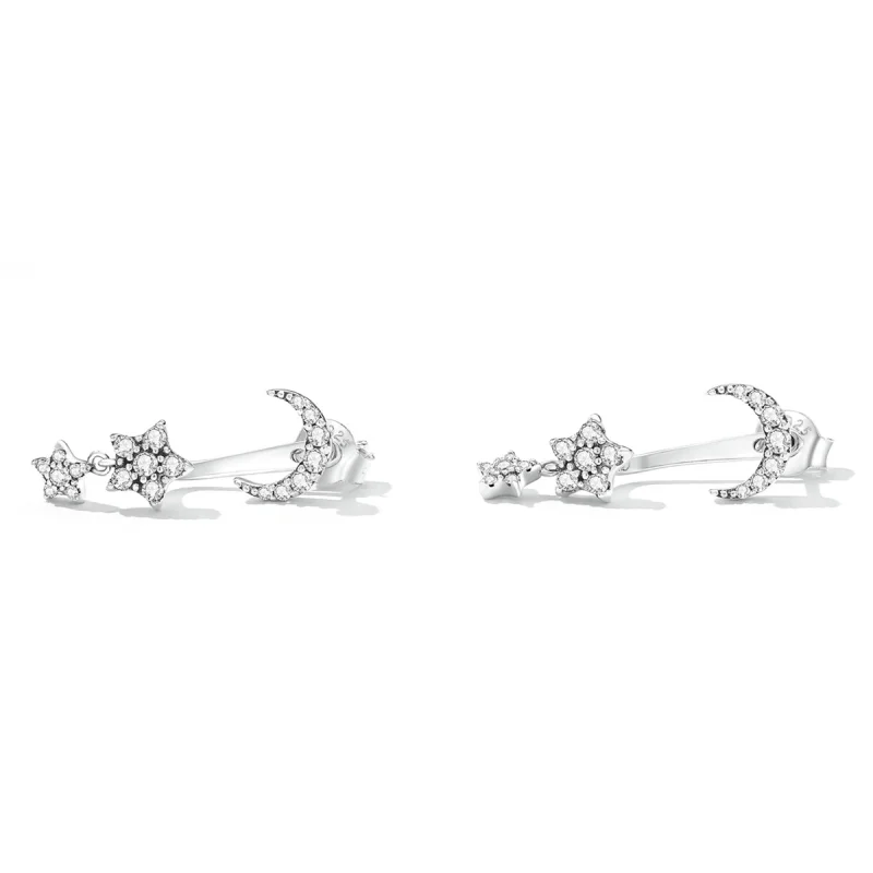 (image for) Pandora Style Exquisite Star and Moon Hanging Earrings - SCE1395 - View 2
