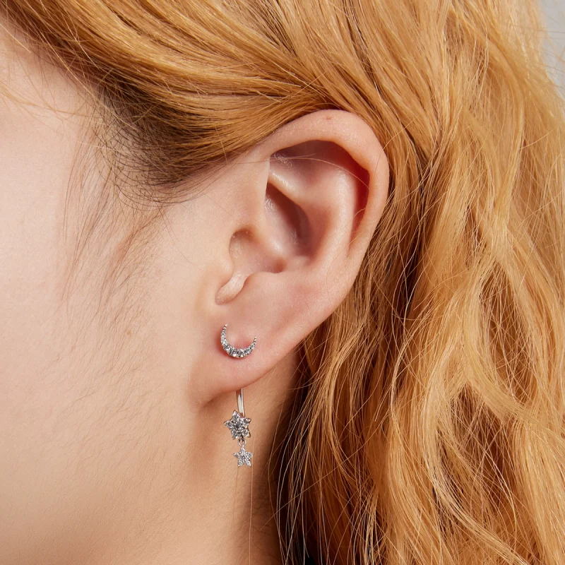 (image for) Pandora Style Exquisite Star and Moon Hanging Earrings - SCE1395 - View 6