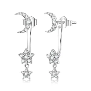 (image for) Pandora Style Exquisite Star and Moon Hanging Earrings - SCE1395