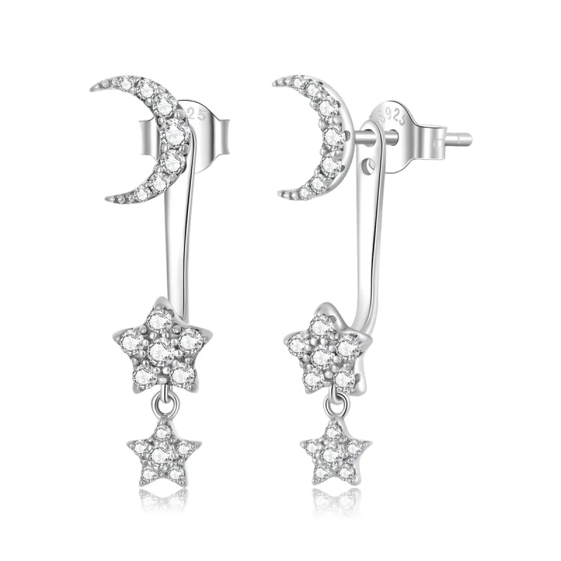 (image for) Pandora Style Exquisite Star and Moon Hanging Earrings - SCE1395 - Product Image