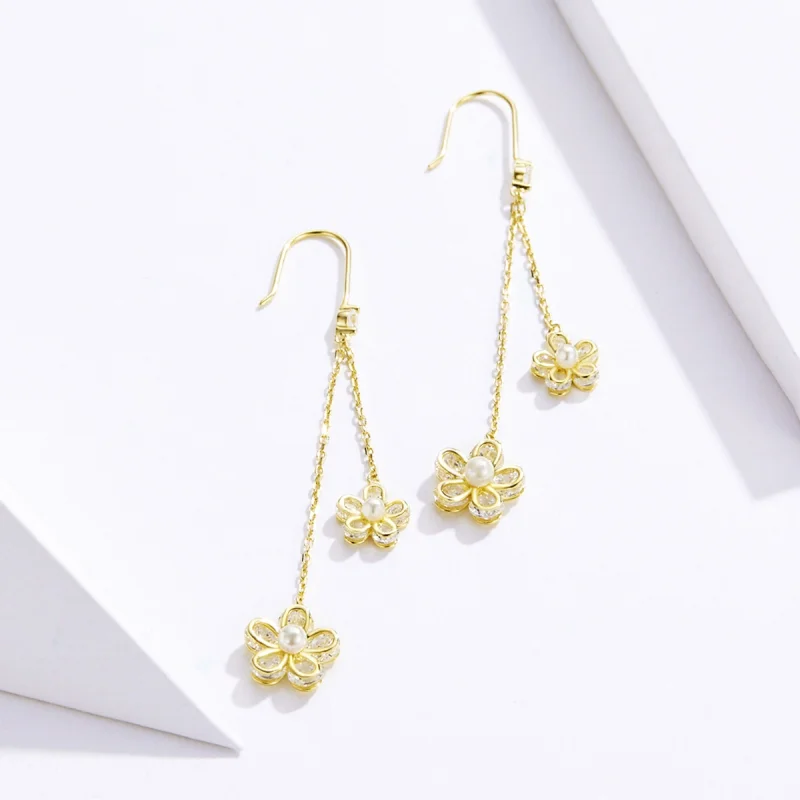 (image for) Pandora Style Flower Light Hanging Earrings - BSE197 - View 3