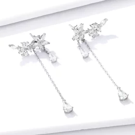 Pandora Style Flower Love Hanging Earrings - BSE288 Pandora Style Flower Love Hanging Earrings - BSE288