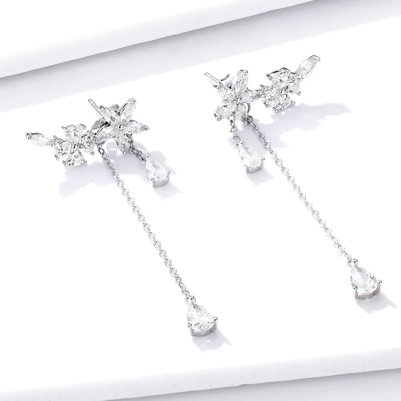(image for) Pandora Style Flower Love Hanging Earrings - BSE288 - View 2